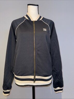 Billabong Black and White Striped Zip-Up Bomber Jacket